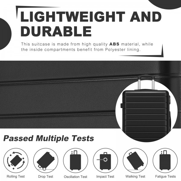 KSN2691 - 28 Zoll großer Reisegepäckkoffer, hochwertiger ABS-Hartschalenkoffer mit 360° lautlosen Rädern und sicherem Zahlenschloss - Schwarz