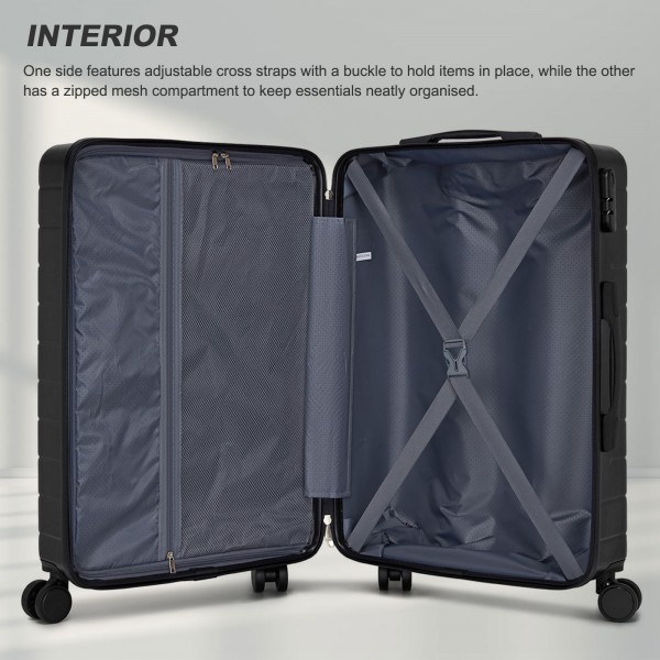 KSN2691 - 24 Zoll Reisegepäckkoffer, robuster ABS-Hartschalenkoffer mit 360° lautlosen Rollen und sicherem Zahlenschloss - Schwarz