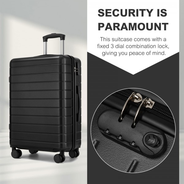 KSN2691 - 28 Zoll großer Reisegepäckkoffer, hochwertiger ABS-Hartschalenkoffer mit 360° lautlosen Rädern und sicherem Zahlenschloss - Schwarz