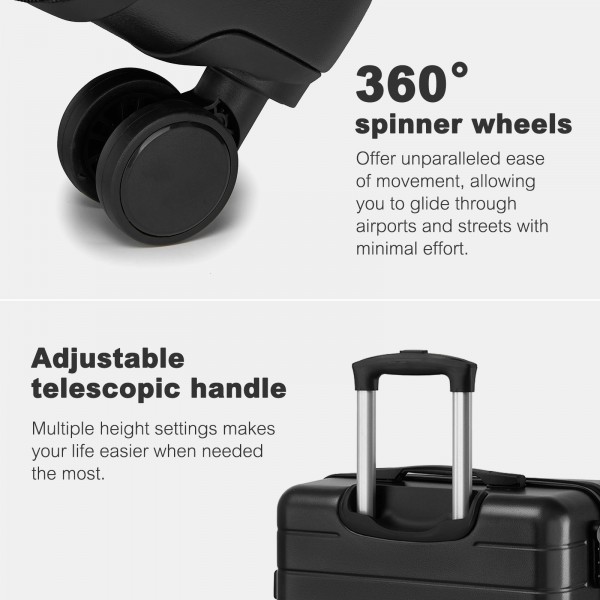 KSN2691 - 24 Zoll Reisegepäckkoffer, robuster ABS-Hartschalenkoffer mit 360° lautlosen Rollen und sicherem Zahlenschloss - Schwarz