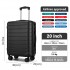KSN2691 - 20 Zoll Handgepäckkoffer, leichter ABS-Hartschalenkoffer mit 360° lautlosen Rädern, Zahlenschloss und übersichtlichem Innenraum - Schwarz