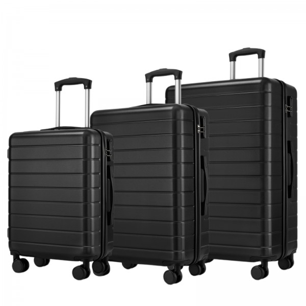 KSN2691 - 3‑teiliges Hartschalen-Kofferset (20/24/28 Zoll), leichte ABS-Koffer mit lautlosen Rädern und Zahlenschlössern - Schwarz