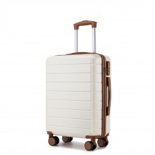 KSN2691 - 20 Zoll Handgepäckkoffer, leichter ABS-Hartschalenkoffer mit 360° lautlosen Rädern, Zahlenschloss und übersichtlichem Innenraum - Creme und Braun
