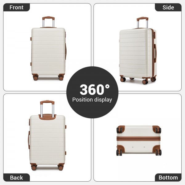 KSN2691 - 28 Zoll großer Reisegepäckkoffer, hochwertiger ABS-Hartschalenkoffer mit 360° lautlosen Rädern und sicherem Zahlenschloss - Creme und Braun