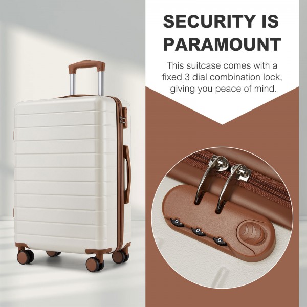 KSN2691 - 28 Zoll großer Reisegepäckkoffer, hochwertiger ABS-Hartschalenkoffer mit 360° lautlosen Rädern und sicherem Zahlenschloss - Creme und Braun