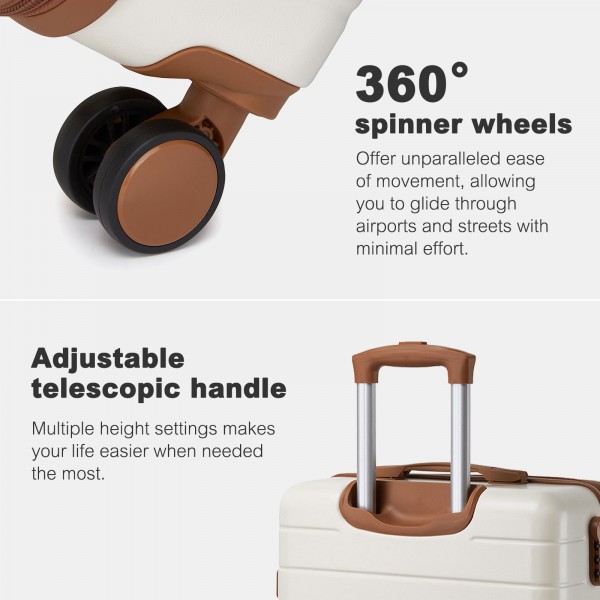 KSN2691 - 24 Zoll Reisegepäckkoffer, robuster ABS-Hartschalenkoffer mit 360° lautlosen Rollen und sicherem Zahlenschloss - Creme und Braun