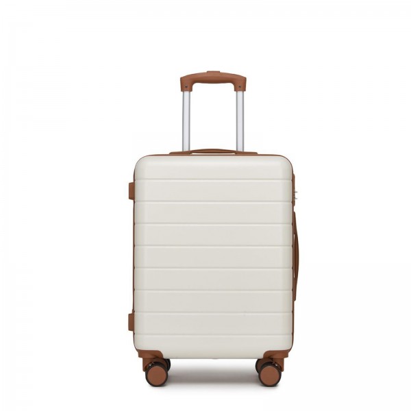 KSN2691 - 20 Zoll Handgepäckkoffer, leichter ABS-Hartschalenkoffer mit 360° lautlosen Rädern, Zahlenschloss und übersichtlichem Innenraum - Creme und Braun