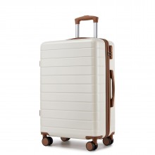 KSN2691 - 24 Zoll Reisegepäckkoffer, robuster ABS-Hartschalenkoffer mit 360° lautlosen Rollen und sicherem Zahlenschloss - Creme und Braun
