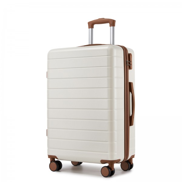 KSN2691 - 24 Zoll Reisegepäckkoffer, robuster ABS-Hartschalenkoffer mit 360° lautlosen Rollen und sicherem Zahlenschloss - Creme und Braun