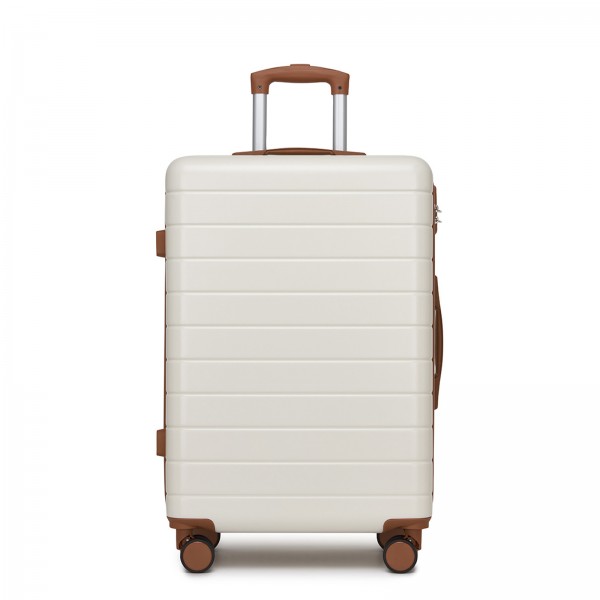 KSN2691 - 24 Zoll Reisegepäckkoffer, robuster ABS-Hartschalenkoffer mit 360° lautlosen Rollen und sicherem Zahlenschloss - Creme und Braun