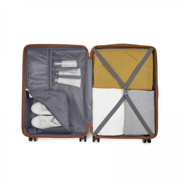 KSN2691 - 24 Zoll Reisegepäckkoffer, robuster ABS-Hartschalenkoffer mit 360° lautlosen Rollen und sicherem Zahlenschloss - Creme und Braun