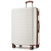 KSN2691 - 28 Zoll großer Reisegepäckkoffer, hochwertiger ABS-Hartschalenkoffer mit 360° lautlosen Rädern und sicherem Zahlenschloss - Creme und Braun