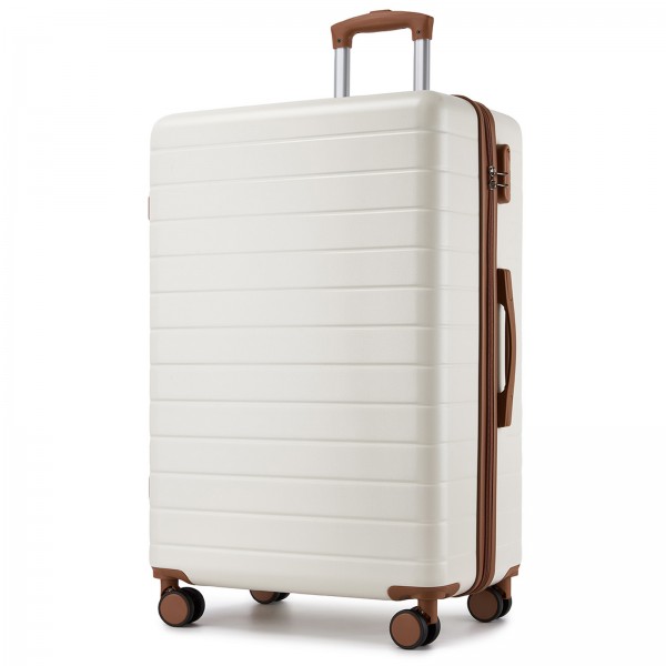KSN2691 - 28 Zoll großer Reisegepäckkoffer, hochwertiger ABS-Hartschalenkoffer mit 360° lautlosen Rädern und sicherem Zahlenschloss - Creme und Braun
