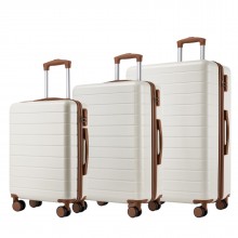 KSN2691 - 3‑teiliges Hartschalen-Kofferset (20/24/28 Zoll), leichte ABS-Koffer mit lautlosen Rädern und Zahlenschlössern - Creme und Braun