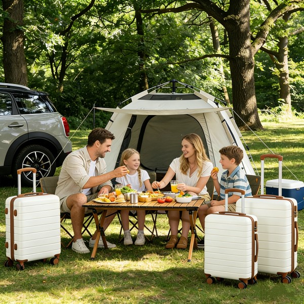 KSN2691 - 3‑teiliges Hartschalen-Kofferset (20/24/28 Zoll), leichte ABS-Koffer mit lautlosen Rädern und Zahlenschlössern - Creme und Braun