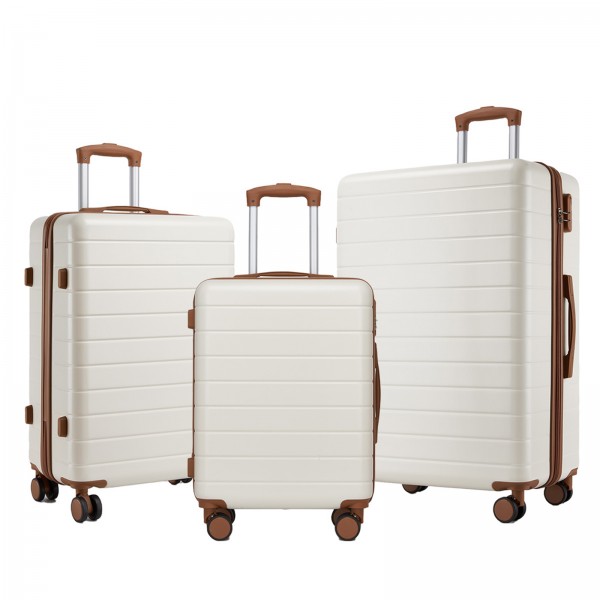 KSN2691 - 3‑teiliges Hartschalen-Kofferset (20/24/28 Zoll), leichte ABS-Koffer mit lautlosen Rädern und Zahlenschlössern - Creme und Braun