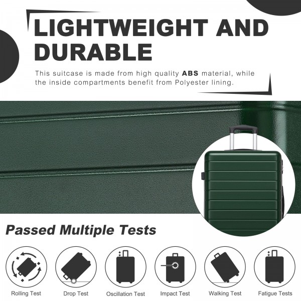 KSN2691 - 28 Zoll großer Reisegepäckkoffer, hochwertiger ABS-Hartschalenkoffer mit 360° lautlosen Rädern und sicherem Zahlenschloss - Grün