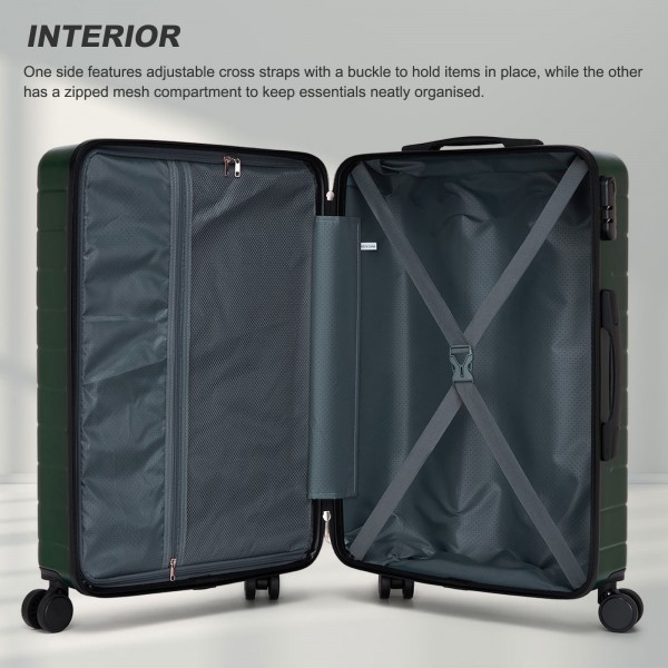 KSN2691 - 28 Zoll großer Reisegepäckkoffer, hochwertiger ABS-Hartschalenkoffer mit 360° lautlosen Rädern und sicherem Zahlenschloss - Grün