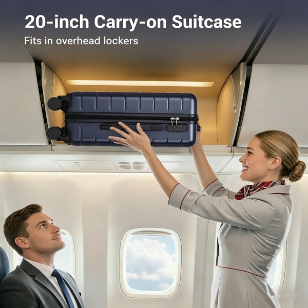 KSN2691 - 20 Zoll Handgepäckkoffer, leichter ABS-Hartschalenkoffer mit 360° lautlosen Rädern, Zahlenschloss und übersichtlichem Innenraum - Marineblau