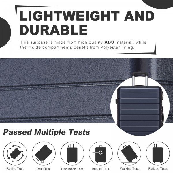 KSN2691 - 28 Zoll großer Reisegepäckkoffer, hochwertiger ABS-Hartschalenkoffer mit 360° lautlosen Rädern und sicherem Zahlenschloss - Marineblau
