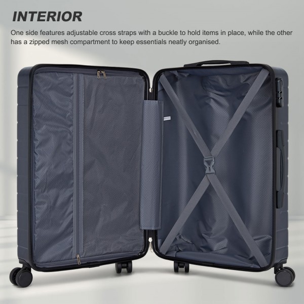 KSN2691 - 28 Zoll großer Reisegepäckkoffer, hochwertiger ABS-Hartschalenkoffer mit 360° lautlosen Rädern und sicherem Zahlenschloss - Marineblau