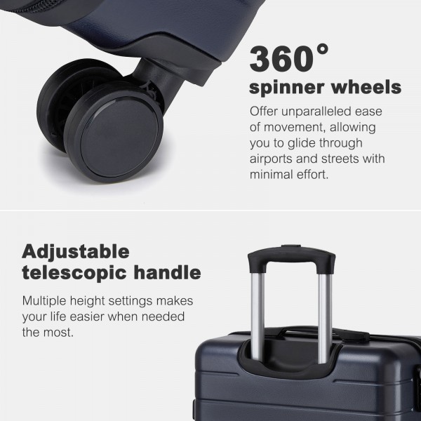KSN2691 - 28 Zoll großer Reisegepäckkoffer, hochwertiger ABS-Hartschalenkoffer mit 360° lautlosen Rädern und sicherem Zahlenschloss - Marineblau