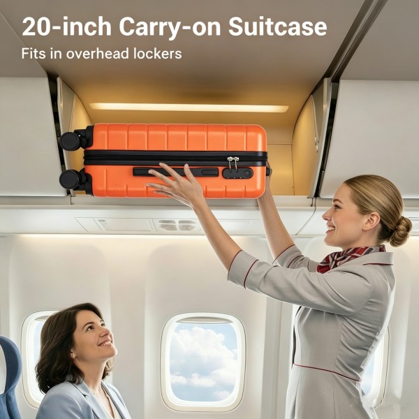 KSN2691 - 20 Zoll Handgepäckkoffer, leichter ABS-Hartschalenkoffer mit 360° lautlosen Rädern, Zahlenschloss und übersichtlichem Innenraum - Orange