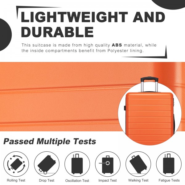 KSN2691 - 28 Zoll großer Reisegepäckkoffer, hochwertiger ABS-Hartschalenkoffer mit 360° lautlosen Rädern und sicherem Zahlenschloss - Orange