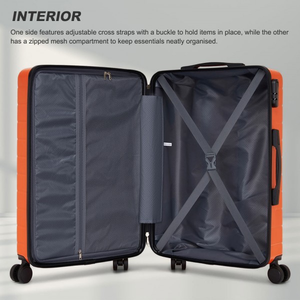 KSN2691 - 28 Zoll großer Reisegepäckkoffer, hochwertiger ABS-Hartschalenkoffer mit 360° lautlosen Rädern und sicherem Zahlenschloss - Orange
