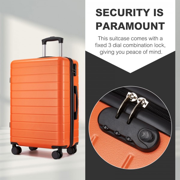 KSN2691 - 24 Zoll Reisegepäckkoffer, robuster ABS-Hartschalenkoffer mit 360° lautlosen Rollen und sicherem Zahlenschloss - Orange