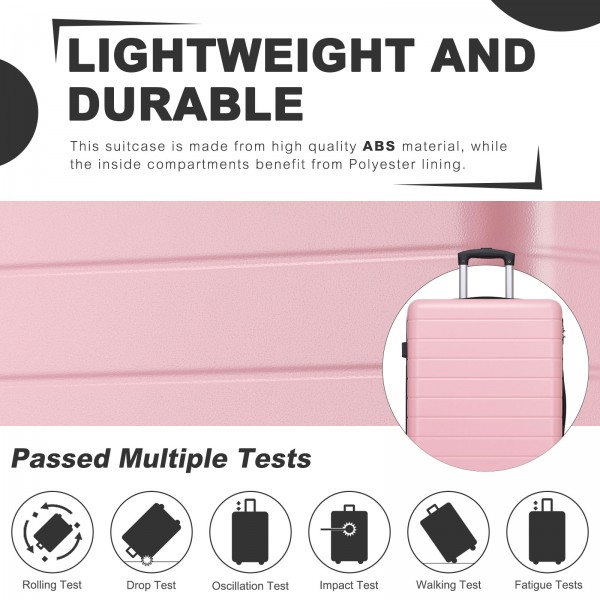 KSN2691 - 28 Zoll großer Reisegepäckkoffer, hochwertiger ABS-Hartschalenkoffer mit 360° lautlosen Rädern und sicherem Zahlenschloss - Rosa