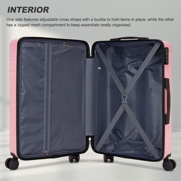KSN2691 - 24 Zoll Reisegepäckkoffer, robuster ABS-Hartschalenkoffer mit 360° lautlosen Rollen und sicherem Zahlenschloss - Rosa