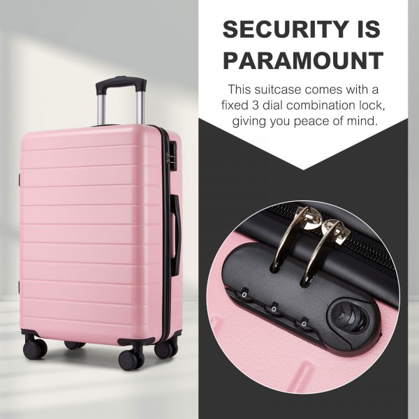 KSN2691 - 24 Zoll Reisegepäckkoffer, robuster ABS-Hartschalenkoffer mit 360° lautlosen Rollen und sicherem Zahlenschloss - Rosa