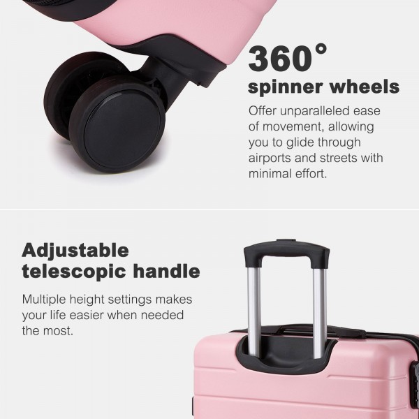 KSN2691 - 24 Zoll Reisegepäckkoffer, robuster ABS-Hartschalenkoffer mit 360° lautlosen Rollen und sicherem Zahlenschloss - Rosa