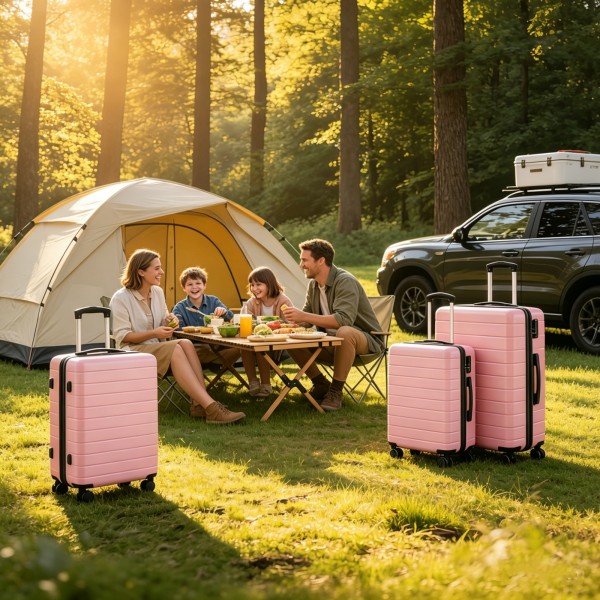 KSN2691 - 3‑teiliges Hartschalen-Kofferset (20/24/28 Zoll), leichte ABS-Koffer mit lautlosen Rädern und Zahlenschlössern - Rosa