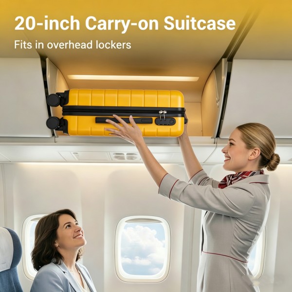 KSN2691 - 20 Zoll Handgepäckkoffer, leichter ABS-Hartschalenkoffer mit 360° lautlosen Rädern, Zahlenschloss und übersichtlichem Innenraum - Gelb