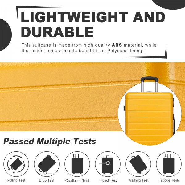 KSN2691 - 24 Zoll Reisegepäckkoffer, robuster ABS-Hartschalenkoffer mit 360° lautlosen Rollen und sicherem Zahlenschloss - Gelb
