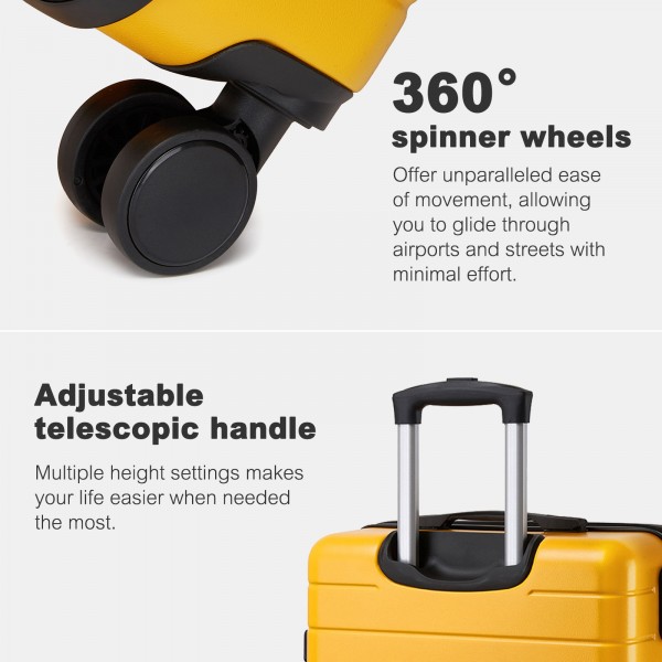 KSN2691 - 24 Zoll Reisegepäckkoffer, robuster ABS-Hartschalenkoffer mit 360° lautlosen Rollen und sicherem Zahlenschloss - Gelb