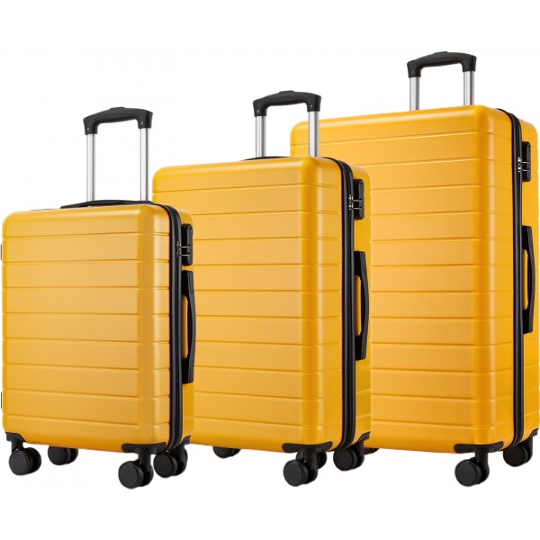 KSN2691 - 3‑teiliges Hartschalen-Kofferset (20/24/28 Zoll), leichte ABS-Koffer mit lautlosen Rädern und Zahlenschlössern - Gelb