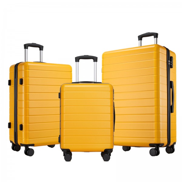 KSN2691 - 3‑teiliges Hartschalen-Kofferset (20/24/28 Zoll), leichte ABS-Koffer mit lautlosen Rädern und Zahlenschlössern - Gelb
