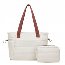 TVN2621 - 2-Piece Women's Tote Bag Set, Water Repellent Handbag with Laptop Compartment for Commute Travel And Outings - Beige And Brown