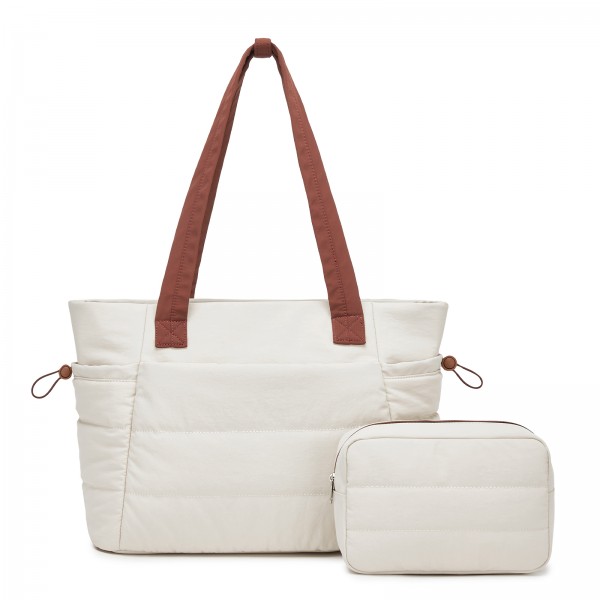 TVN2621 - 2-Piece Women's Tote Bag Set, Water Repellent Handbag with Laptop Compartment for Commute Travel And Outings - Beige And Brown