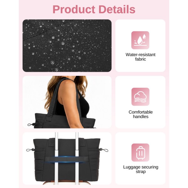 TVN2621 - 2-Piece Women's Tote Bag Set, Water Repellent Handbag with Laptop Compartment for Commute Travel And Outings - Black