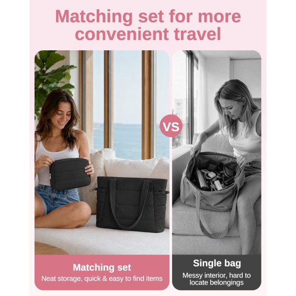 TVN2621 - 2-Piece Women's Tote Bag Set, Water Repellent Handbag with Laptop Compartment for Commute Travel And Outings - Black