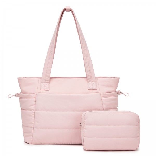 TVN2621 - 2-Piece Women's Tote Bag Set, Water Repellent Handbag with Laptop Compartment for Commute Travel And Outings - Pink