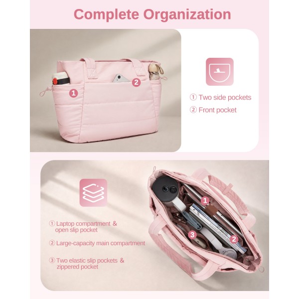 TVN2621 - 2-Piece Women's Tote Bag Set, Water Repellent Handbag with Laptop Compartment for Commute Travel And Outings - Pink