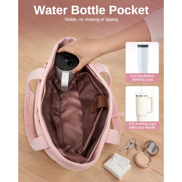 TVN2621 - 2-Piece Women's Tote Bag Set, Water Repellent Handbag with Laptop Compartment for Commute Travel And Outings - Pink