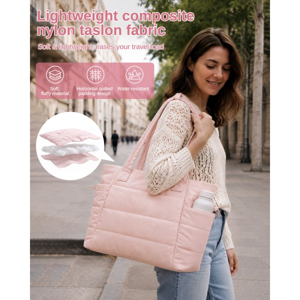 TVN2621 - 2-Piece Women's Tote Bag Set, Water Repellent Handbag with Laptop Compartment for Commute Travel And Outings - Pink