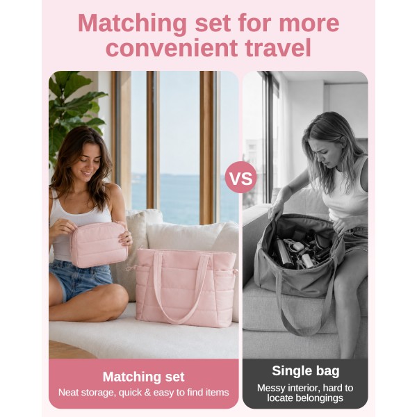 TVN2621 - 2-Piece Women's Tote Bag Set, Water Repellent Handbag with Laptop Compartment for Commute Travel And Outings - Pink