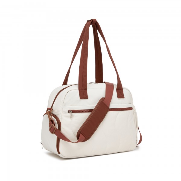 TVN2622 - 24L Lightweight Quilted Women’s Travel Bag Set with Shoe Compartment for Gym Maternity Commute - Beige And Brown